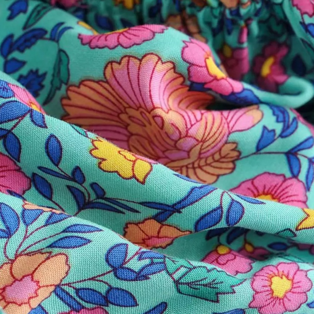 Off the Shoulder Tiered Boho Floral Print Dress - Picture 6 of 6